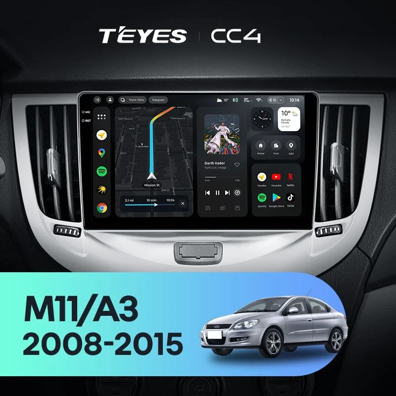 Штатная магнитола Teyes CC4 8/128 Chery M11 A3 (2008-2015)