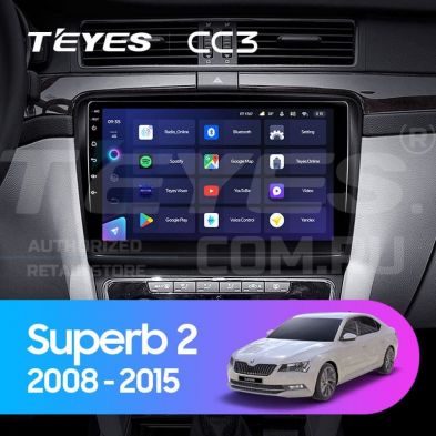 Штатная магнитола Teyes CC3 4/32 Skoda Superb 2 B6 (2008-2015) (10 inch Universal)