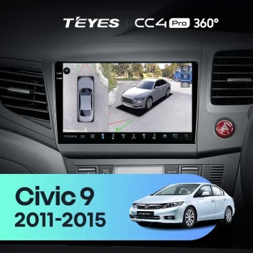 Штатная магнитола Teyes CC4 Pro 360 12/256 Civic 9 FB FK FD (2011-2015) Правый руль
