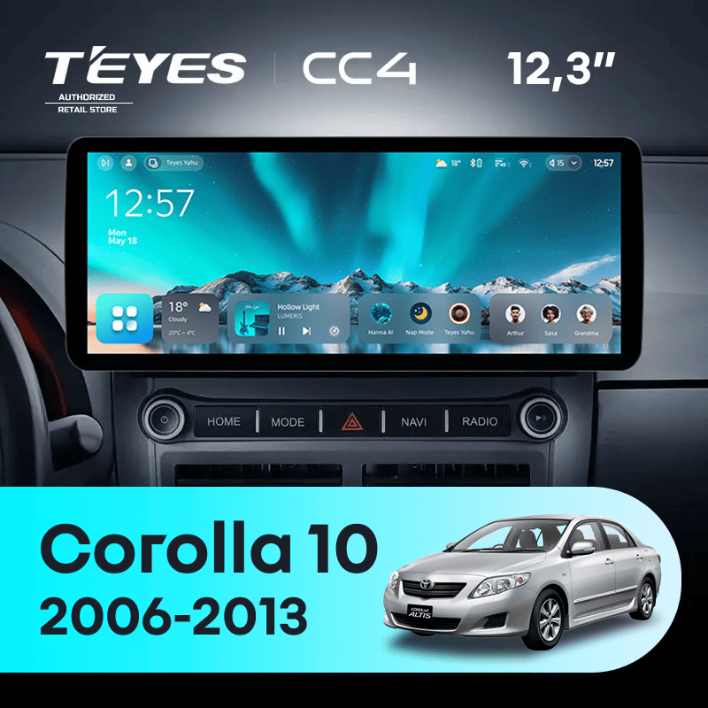 Штатная магнитола Teyes CC4 12.3" 8/128 Toyota Corolla 10 E140 E150 (2006-2013)