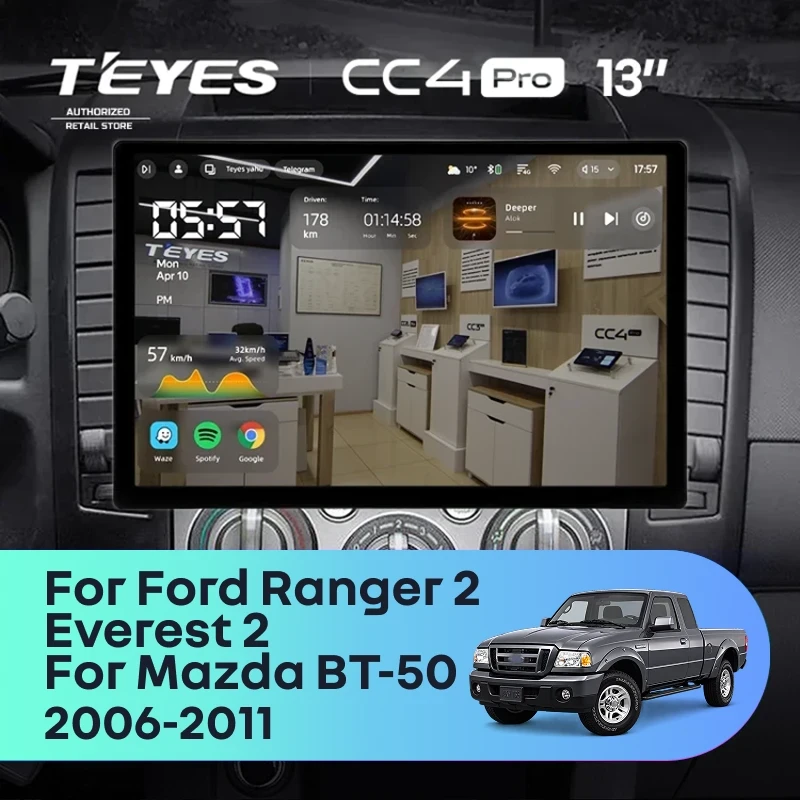 Штатная магнитола Teyes CC4 Pro 8/128 Ford Ranger 2 (2006-2011) (0din) (13")