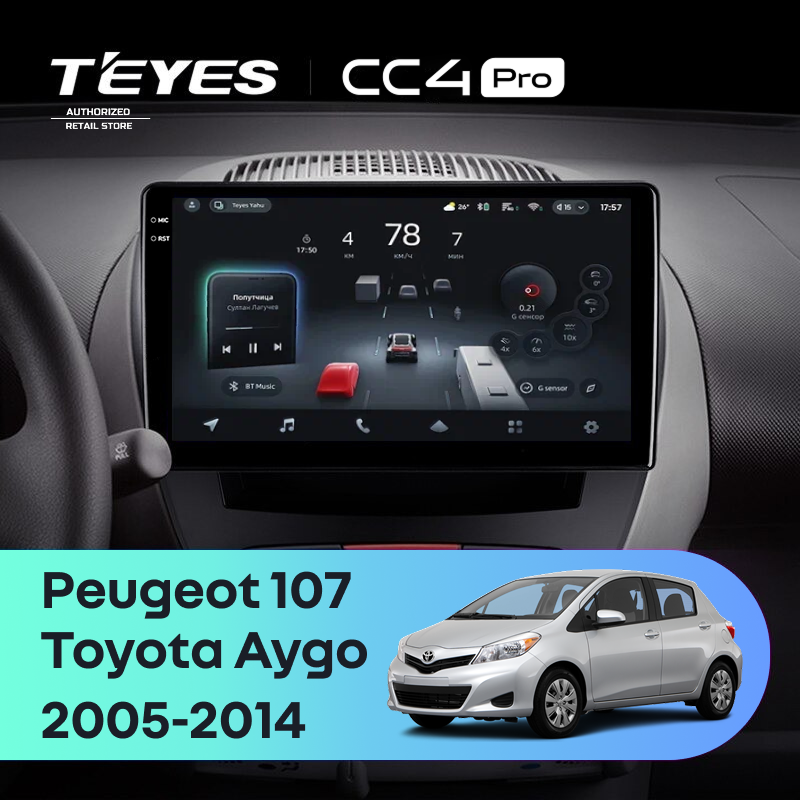 Штатная магнитола Teyes CC4 Pro 8/128 Toyota Aygo (2005-2014)