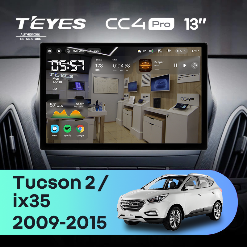 Штатная магнитола Teyes CC4 Pro 8/128 Hyundai ix35 (2009-2015) (Tucson 2) Тип-C (13&quot;)