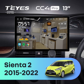 Штатная магнитола Teyes CC4 Pro 8/128 Toyota Sienta 2 XP170 (2015-2022) Правый руль (13")