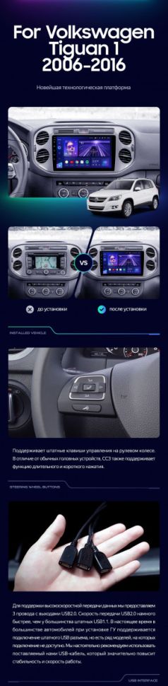 Штатная магнитола Teyes CC3 4/64 Volkswagen Tiguan 1 NF (2006-2017) F1