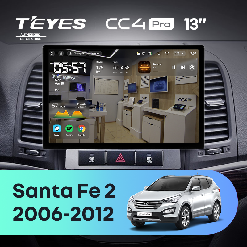 Штатная магнитола Teyes CC4 Pro 8/128 Hyundai Santa Fe 2 (2006-2012) (13&quot;)
