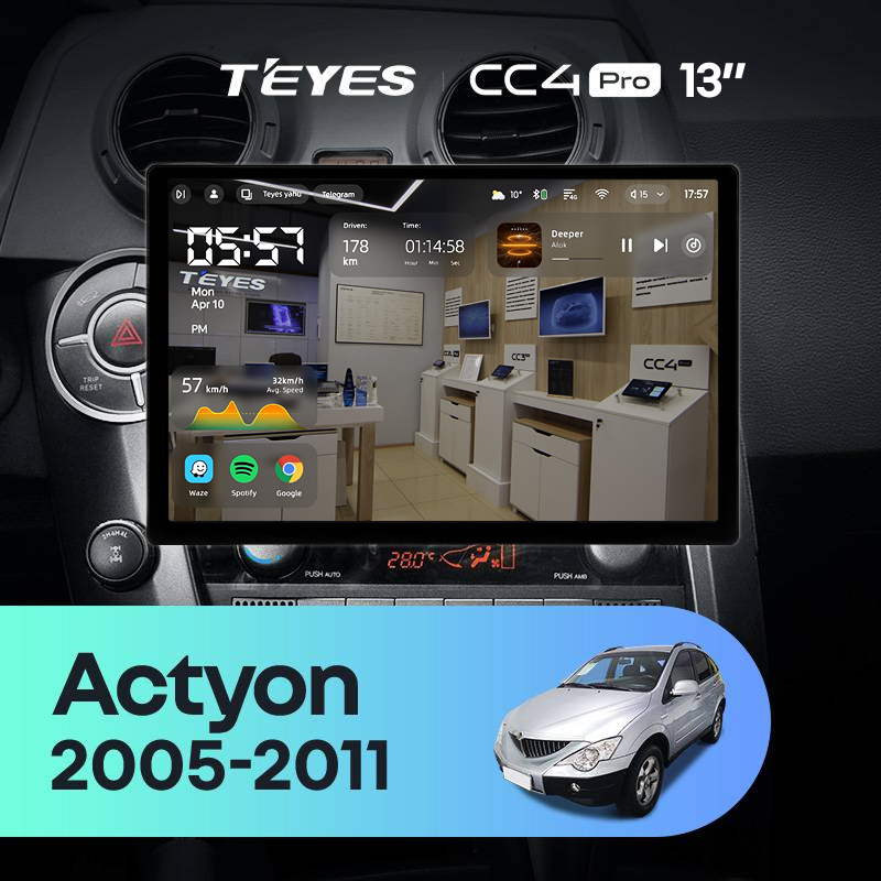 Штатная магнитола Teyes CC4 Pro 8/128 SsangYong Actyon C100 (2005-2011) (13&quot;)