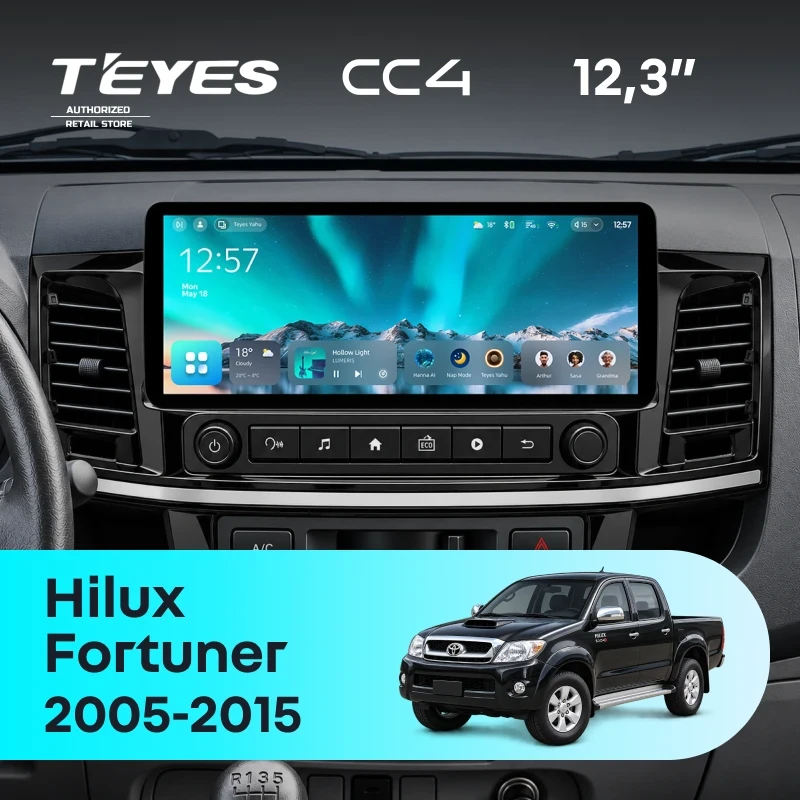Штатная магнитола Teyes CC4 12.3" 8/128 Toyota Hilux (2005-2015) (с конд., без кнопок на руле)