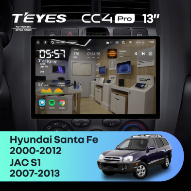 Штатная магнитола Teyes CC4 Pro 8/128 Hyundai Santa Fe SM (2000-2012) (13&quot;)