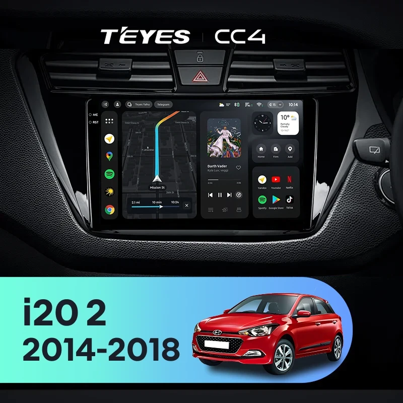 Штатная магнитола Teyes CC4 6/64 Hyundai i20 2 GB (2014-2018) Правый руль