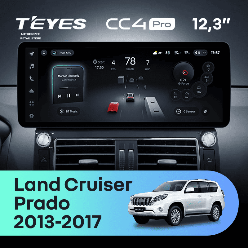 Штатная магнитола Teyes CC4 Pro 12.3" 8/128 Toyota Land Cruiser Prado 150 (2013-2017) F1