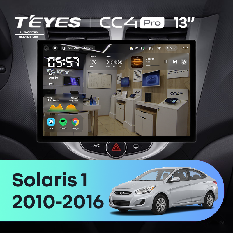 Штатная магнитола Teyes CC4 Pro 8/128 Hyundai Solaris 1 (2010-2016) F1 (13&quot;)