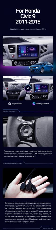 Штатная магнитола Teyes CC3L 4/32 Honda Civic 9 FB FK FD (2011-2015)